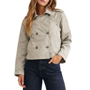 Gap Khaki Tan Double-Breasted Cropped Trench Coat Jacket Preppy Trendy academia